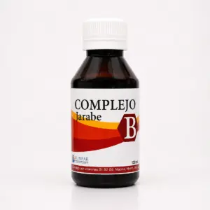 Complejo B Jarabe Alimfar 120 ml con vitaminas B1, B2, B6, niacina, hierro y zinc en presentación original.
